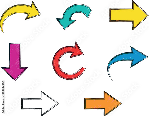 Colorful Arrow Icon Set with Curved and Straight Direction Arrows for Navigation Flow Indicators Infographics UI Design and Web Elements