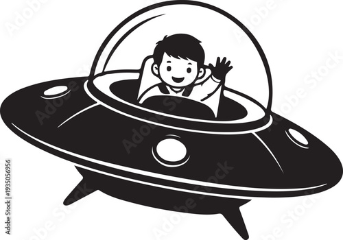 Little Space Pilot Spaceship Silhouette Vector Art