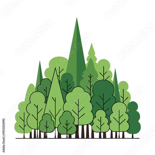 Beautiful Illustration of Lush Green Forest with Tall Trees and Dense Foliage