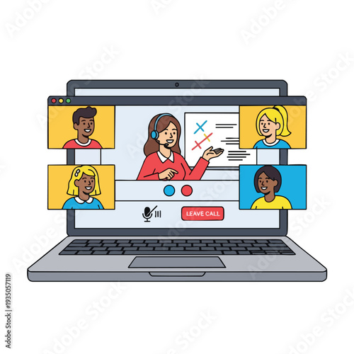 Virtual Meeting with Diverse Business Team Collaborating Online