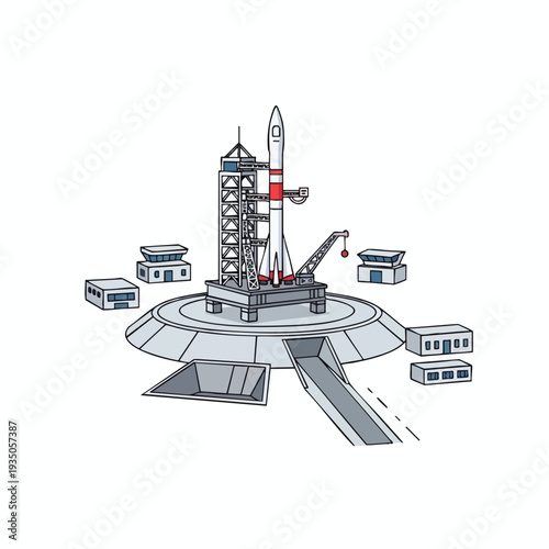 Modern Space Launch Facility with Rocket on Launch Pad