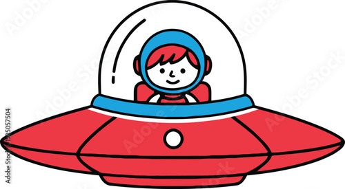 Cute Boy in UFO Vector Illustration
