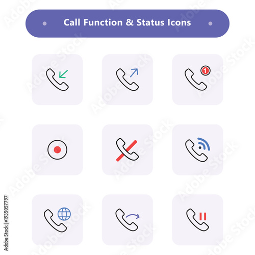 Minimal phone call function status icon set