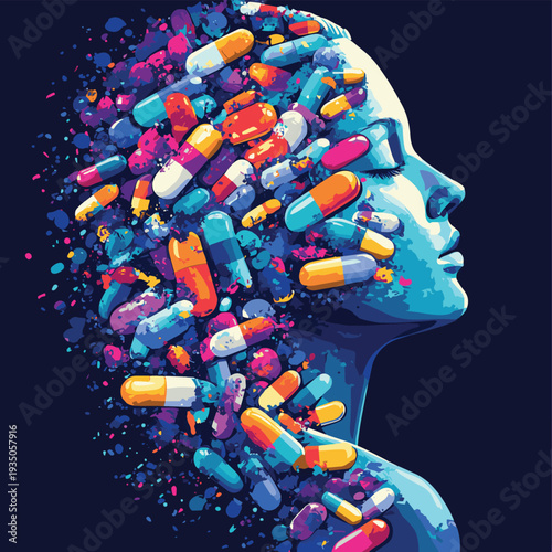 International Overdose Awareness Day International Anti Drug Day Healthy vs. Unhealthy Brain A Visual Representation of Addiction and Wellness, vector style simple color