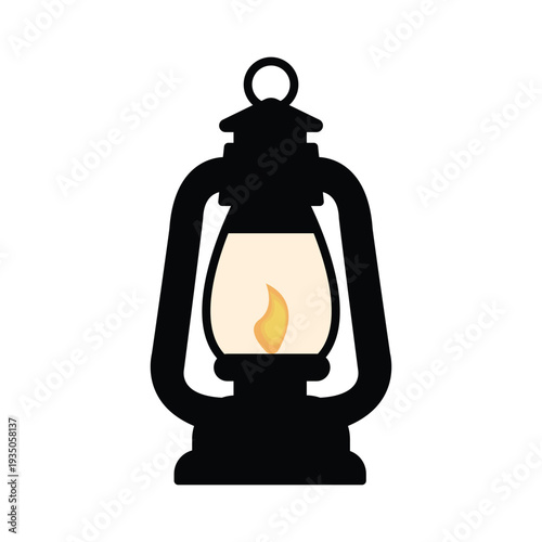 Classic Hurricane Oil Lamp with Warm Light Flat Design Vector Illustration