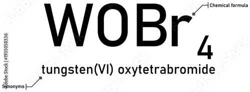 Tungsten (VI) oxytetrabromide chemical formula with callout titles