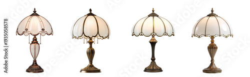 Elegant Vintage Tiffany Style Table Lamps with Ornate Details on transparent background