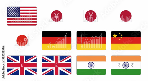 Flags of Major Economies and Currencies of the World.