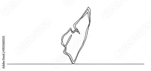 Continuous line drawing of the outline of a large island, perfect for geographical presentations, travel agency promotions, or educational resources highlighting world continents