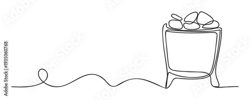 Continuous line drawing depicting a minimalist container holding abstract shapes, perfect for modern branding, web graphics, educational materials, and simple decorative applications.