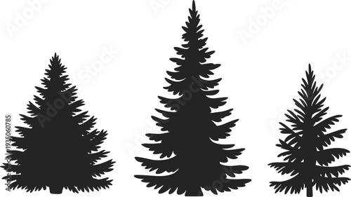 Pine tree silhouette set evergreen forest conifer nature woodland winter landscape icon collection isolated on white background vector illustration