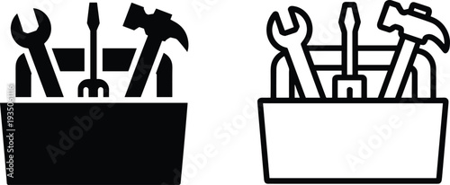 Toolbox with wrench screwdriver and hammer vector icon set repair tools equipment construction maintenance symbol isolated on white background