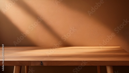 Warm Sunlit Wooden Surface Against A Brown Wall