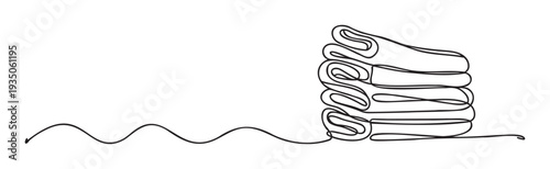 Continuous one line drawing depicting a stack of neatly folded textiles with a flowing wavy line, perfect for laundry service branding, textile industry presentations, or home organization