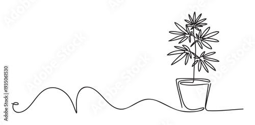 Continuous single line drawing of a potted indoor plant symbolizing natural elegance and modern simplicity, perfect for contemporary graphic designs, minimalist decor, or sophisticated