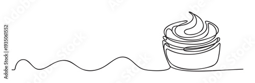 Continuous line drawing of a delicious cupcake with creamy frosting perfect for sweet shop branding, bakery menus, dessert advertisements, or food blog graphics