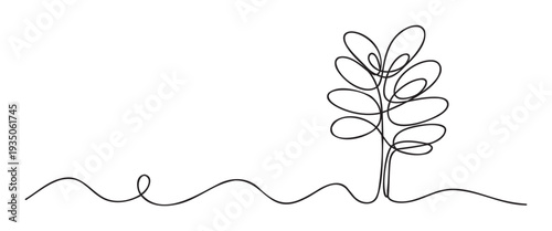 A continuous one line drawing of a growth plant with looping leaves representing organic nature and simplicity perfect for minimalist aesthetic projects