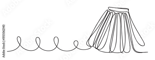 Continuous line drawing depicting an abstract flowing spiral connected to a pleated fan shape, ideal for modern graphic branding, minimalist product packaging, or clean social media layouts.