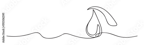 Continuous one line drawing depicting a water faucet dropping into a wave, illustrating concepts of sustainability, resource management, and plumbing services for various media applications.