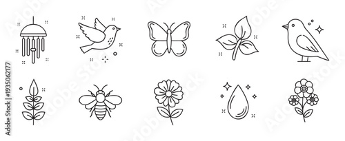A versatile collection of minimalist line art nature icons featuring animals, plants, and natural elements, ideal for ecofriendly digital and print projects.