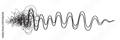 Abstract graphic showing chaotic lines transitioning into organized waves representing a journey from complexity to clarity perfect for conceptual problem solving presentations