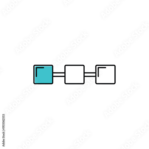 Minimalist icon representing sequential progress or a loading status with connected square blocks, indicating a step-by-step process or a data chain progression