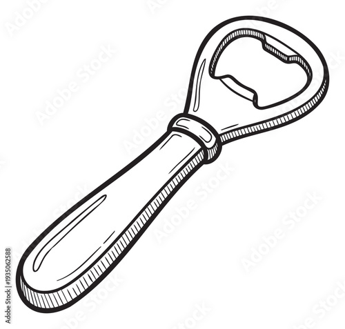 Sketchy style bottle opener utensil for quickly uncorking beverages, ideal for food service industry materials, party supplies, or culinary event decorations.