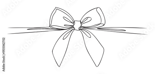 An elegant continuous line drawing of a festive gift bow, ideal for adding a touch of sophistication to greeting cards, package branding, or special occasion promotions.