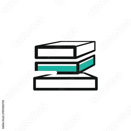 Illustration of stacked books with teal accents, symbolizing knowledge and education in a modern, stylized design