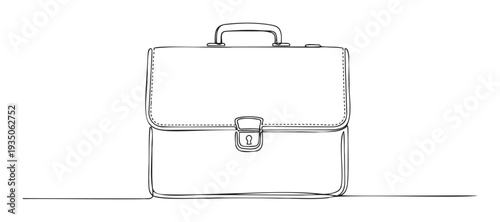 Continuous line drawing of a professional briefcase featuring a handle and clasp, suitable for corporate branding, educational materials, and professional work themes.