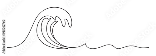 Elegant fluid continuous single line drawing depicting a powerful ocean wave and gentle sea ripples, suitable for modern branding, decorative prints, or digital interfaces.