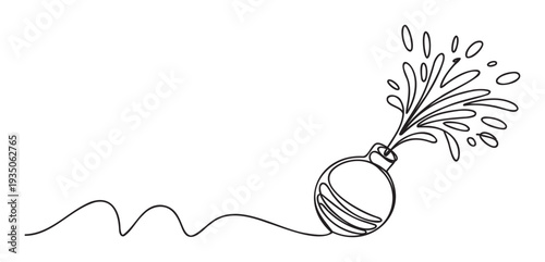 Minimalist one line drawing of a liquid splash or confetti bursting from a celebratory bottle, perfect for modern event invitations, party decorations, or abstract graphic design
