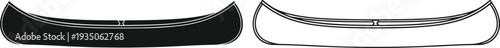 Set of Black Silhouette and Detailed Line Art Vector Illustrations of a Canoe Boat for Water Sports Outdoor Adventure Travel and Nautical Designs