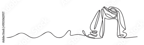 Elegant single line drawing of a high heeled shoe forming a stiletto silhouette, perfect for graphic branding materials or stylish apparel marketing campaigns and promotions.