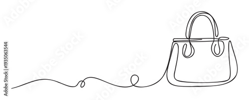 A continuous single line drawing capturing the elegant silhouette of a womens sophisticated handbag, ideal for modern branding, marketing campaigns, and sleek promotional materials