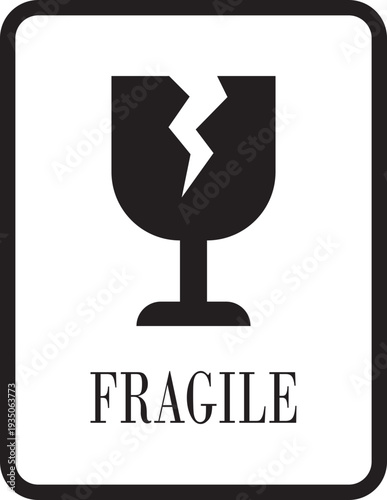 Fragile icon collection group with broken glass symbol, cracked surface warning sign, delicate package label, caution mark, shipping protection emblem, safety indicator vector.