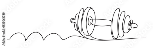 A minimalist continuous line drawing of a dumbbell captures the essence of strength and wellness, ideal for fitness marketing materials or healthrelated publications.