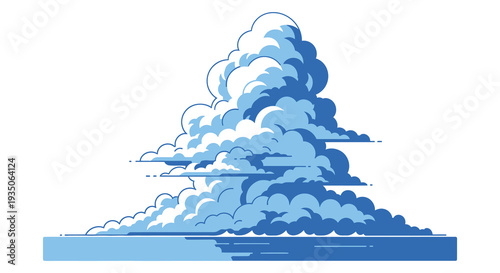 A stylized illustration depicts a dramatic cloud formation above a horizon line rendered as a bold silhouette high quality professional detailed