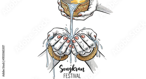 Hands Holding Bowls with Liquid Pouring.