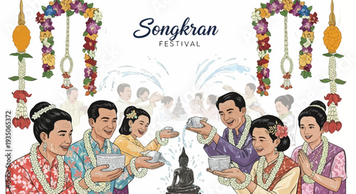 People Celebrating Songkran Water Festival Together.