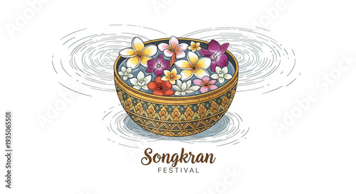 Water Bowl with Flowers for Songkran Festival.