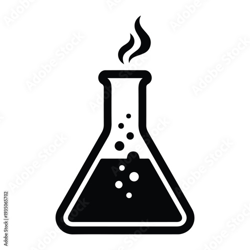 Laboratory flask chemistry science experiment tool Icon Silhouette vector black design on a white background