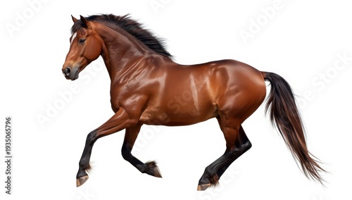 Elegant stallion, strong and graceful, set against a clean white backdrop in HD