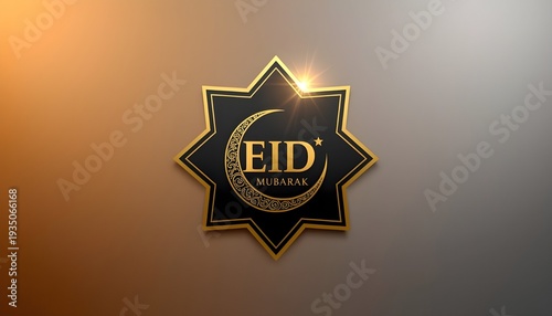 Elegant 3d eid mubarak emblem with crescent moon and star on gradient background