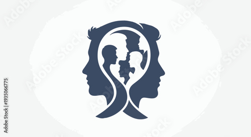 Human head silhouettes representing psychology family and community mental health social identity vector illustration