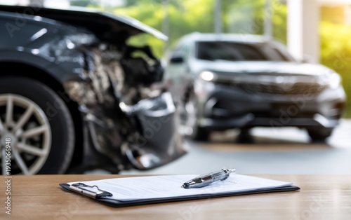 Car Accident Repair Estimate on Clipboard with Cars