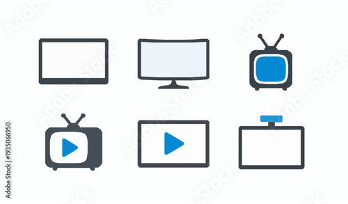 Modern TV Flat Icon Vector Collection for Web App with Smart Television and Media Screen Symbols
