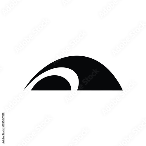 Abstract black and white design featuring curved shapes and negative space
