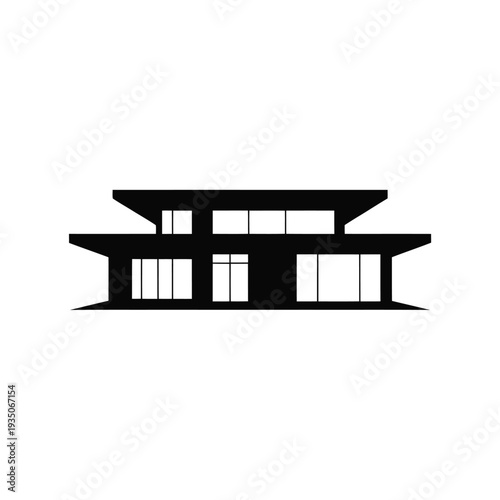Minimalist black and white silhouette of a modern geometric house design