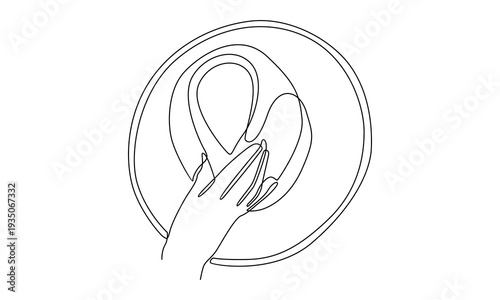 continuous line of hand holding hat illustration